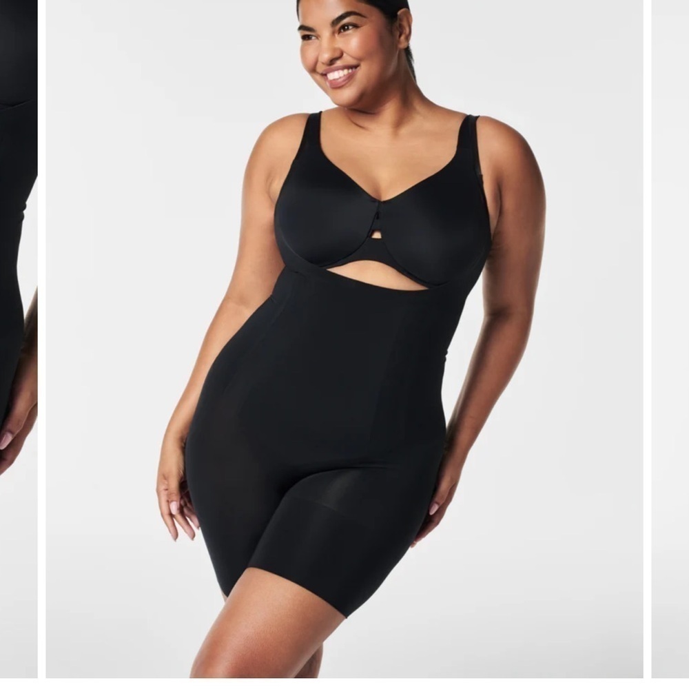 Spanx simplicity open bust shapewear bodysuit shorts XL black control b23